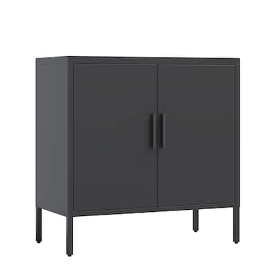 Metal Storage Cabinet with 2 Doors and 2 Adjustable Shelves, Steel Lockable Garage Storage Cabinet