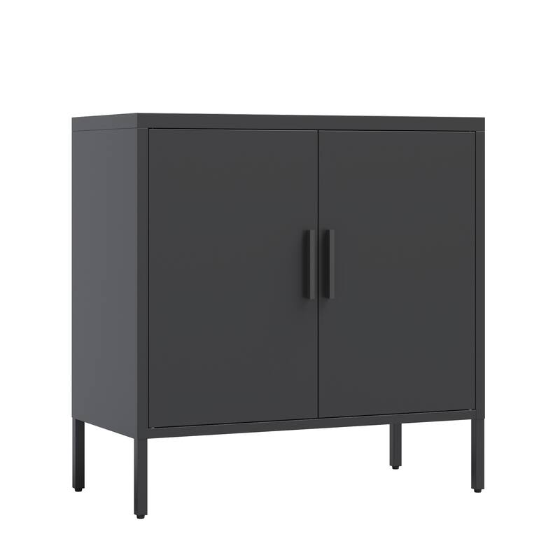 Metal Storage Cabinet with Doors and Adjustable Shelves, Steel Garage Storage Cabinet, Metal File Cabinet - Black