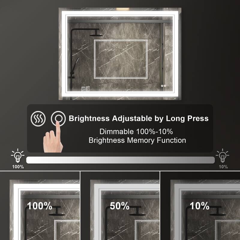 Retangular Wall Mounted LED Bathroom Mirror With Touch Switch Memory Mirror Anti-Fog (Horizontal/Vertical)