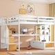 preview thumbnail 1 of 25, Full Size Loft Bed with Guardrail, Desk and Shelves, Multifunctional Storage Bed Frame with Staircase and Built-in Drawers White+Natural