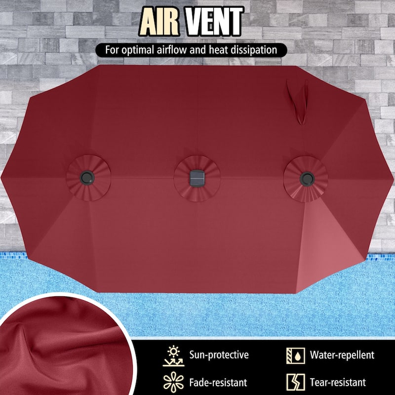 Extra Large 15.5 Feet Double-Sided Patio Umbrella with Solar LED Lights and Crank Outdoor Shade (Umbrella Only)