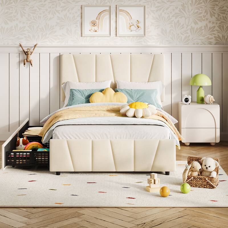Twin Size Bed Frame with Adjustable Headboard and 2 Storage Drawers