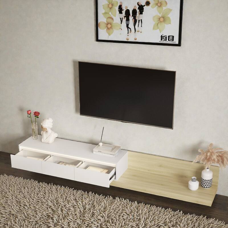 Modern TV Stand with LED Lights, Wooden Entertainment Center Media Cabinet with Storage for Living Room