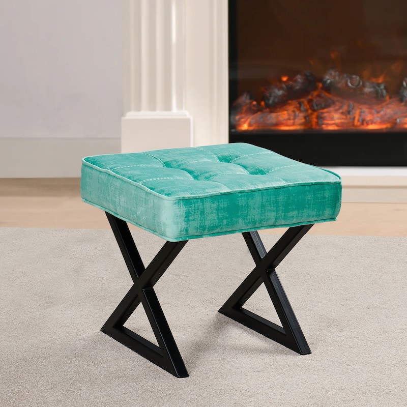 Textured Velvet Ottoman Vanity Stool 18"X18"X17"