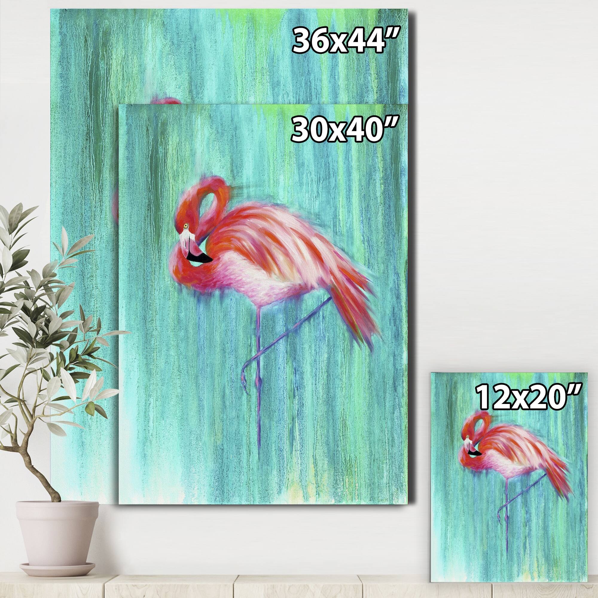 Designart "Pink Flamingo In Blue" Cottage Gallerywrapped Canvas On