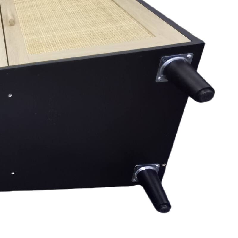 62.20" Modern Rattan Decorative Storage Cabinet with Solid Wood Legs, 4 Doors, Adjustable Shelves Versatile for Home,Office