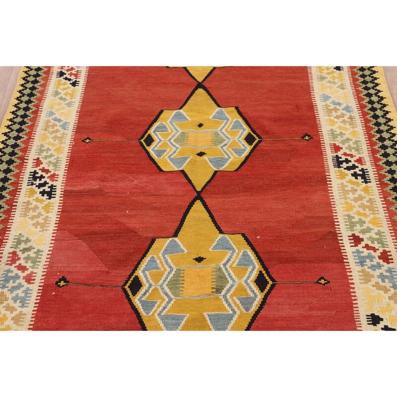 Kilim Qashqai Persian Vintage Rug Flatweave Tribal Wool Carpet - 5'5"x 8'1"