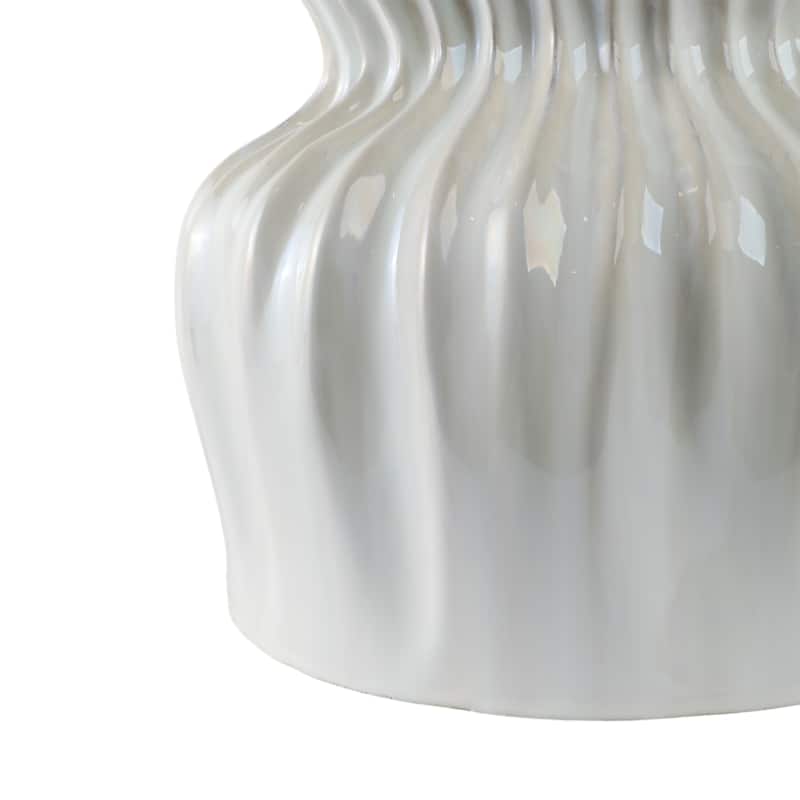 Ceramic Garden Stool Textured Wave Design for Home Decor - 19" White