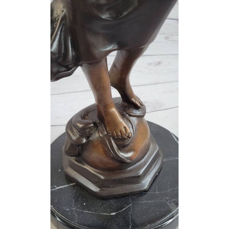 Girl With Thyrsus Art Deco Bronze Metal Statue Sculpture Figure Marble Base 23 Inches X 12 Inches