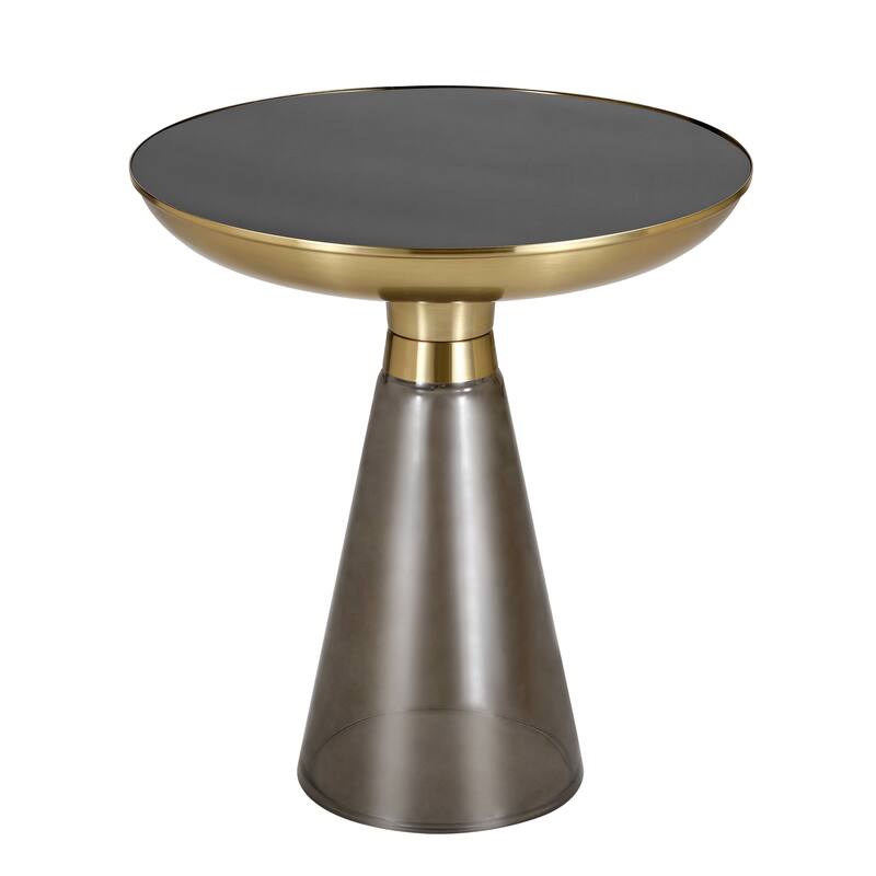 19-Inch Side Table Round Glass Tabletop End Table with Gold Iron Rim and Glass Base
