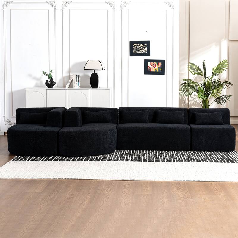 Upholstered Modular Sofa with 2 Curved Chaise Lounges and 5 Back Pillows, Free-Combination Sofa Couch for Living Room