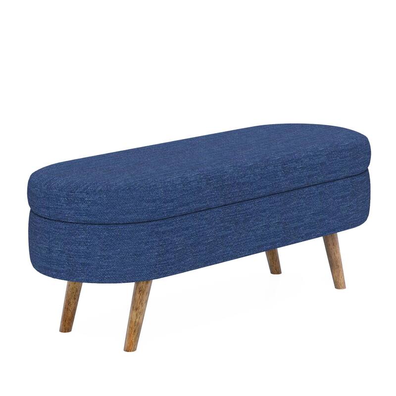 Upholstered Bench with Rubberwood Legs Entry Ottoman Seat, Exquisite Storage Stool Decorative Stool with Flipping Lid