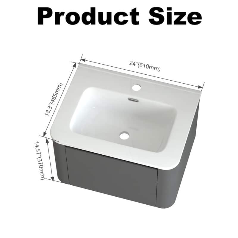 Floating Bathroom Vanity with Ceramic Sink Top Wall Mounted Cabinet