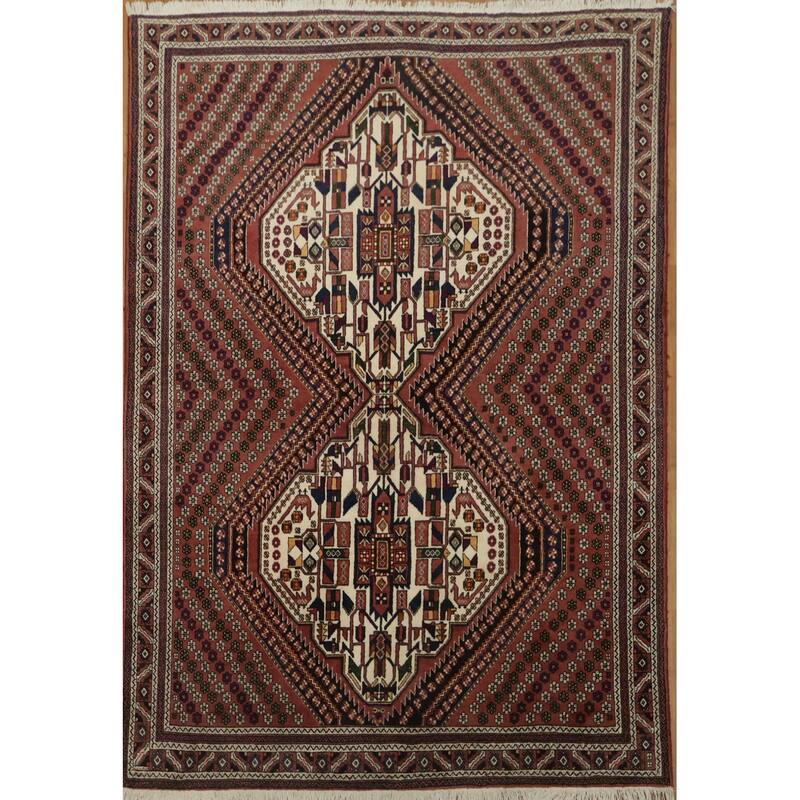 Hand Knotted Oriental 100% Wool Carpet Traditional Geometric Oranges & Rust Afshar Area Rug - 7' 7'' X 5' 3''