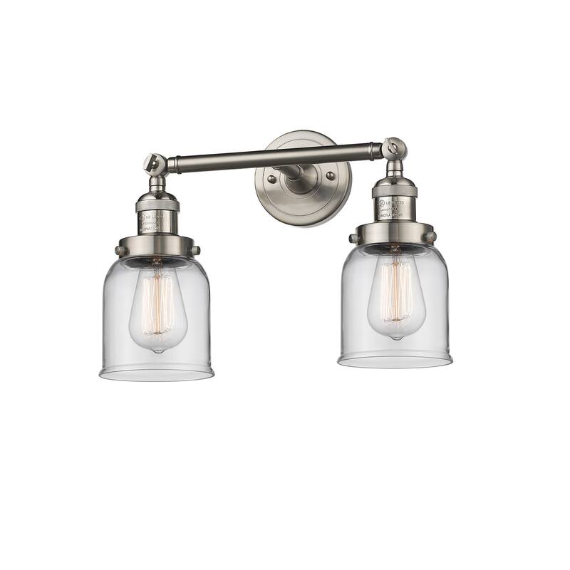 Innovations Lighting Small Bell 2 Light 15" Wide Bathroom Vanity Light - Satin Brushed Nickel / Clear