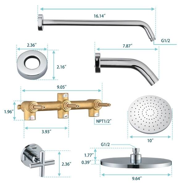 PROOX 10-inch Rainfall Bathtub Shower Faucet Wall Mounted 3 Handle