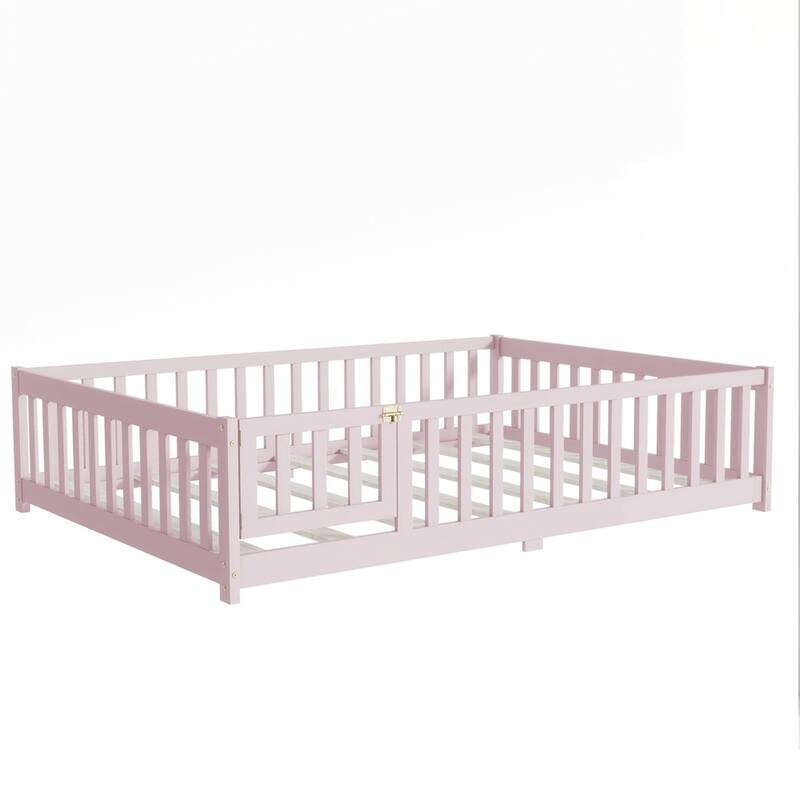 Rubber Wood Floor Bed with Safety Guardrails