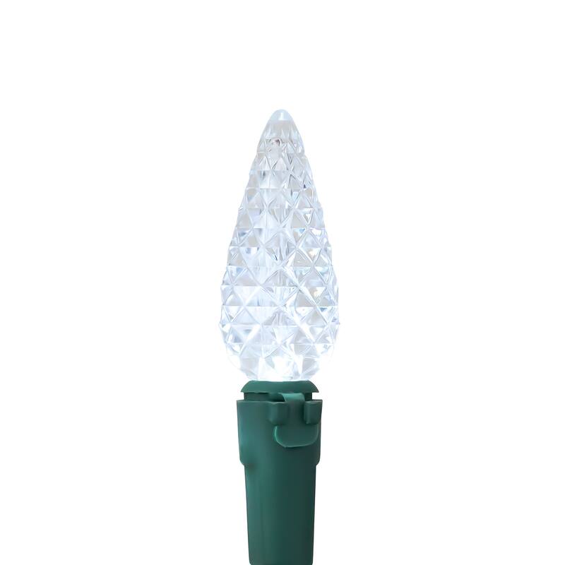 200ct Pure White LED Faceted C6 Christmas Lights, 66.25 Ft Green Wire