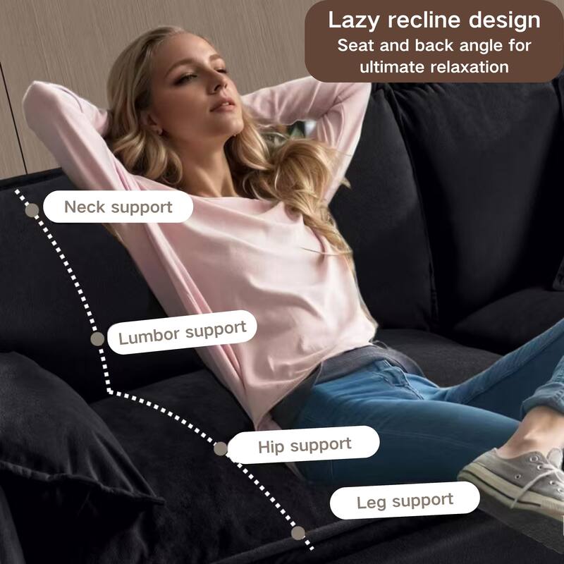 Oversized Deep Seat 3 Seater Modular Sofa, Black Chenille, DIY Combination