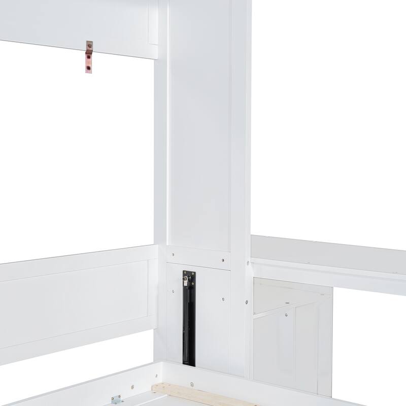 Queen Size Wall-Mounted Murphy Bed with Desk and Storage Cabinets, White/Gray