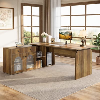 L Shaped Desk, 71-Inch Executive Office Desk with File Cabinet