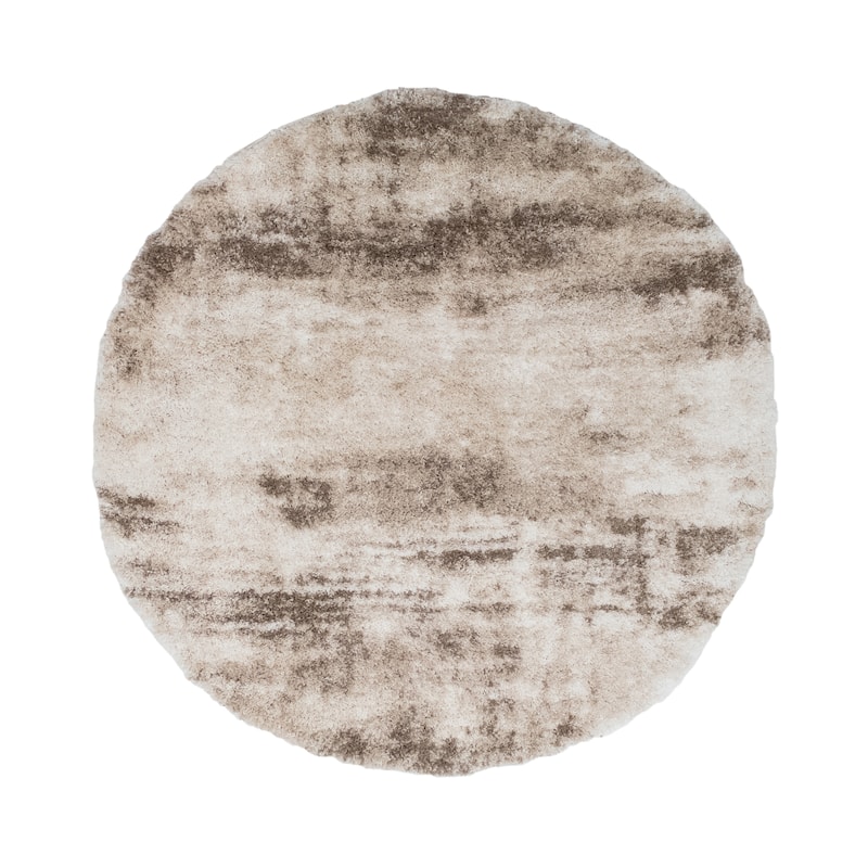 Noori Rug Lux Madison Abstract 2-Inch Shag Area Rug - 5' Round - Beige/Brown