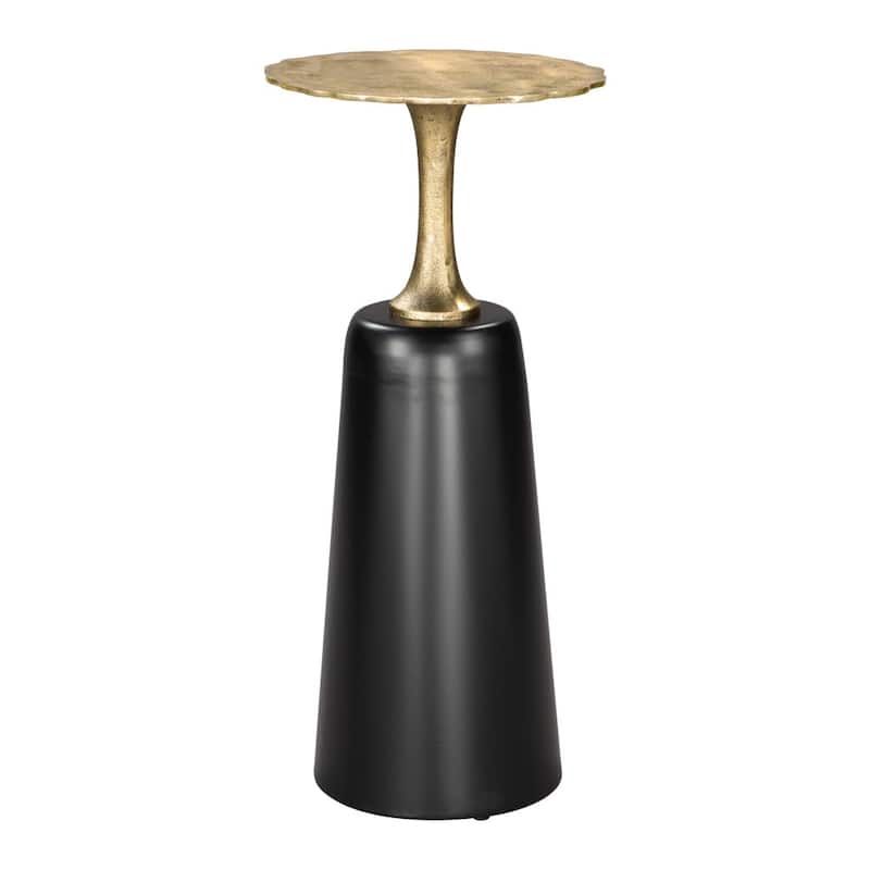 HomeRoots 26" Gold and Black Aluminum and Iron Round Pedestal End Table