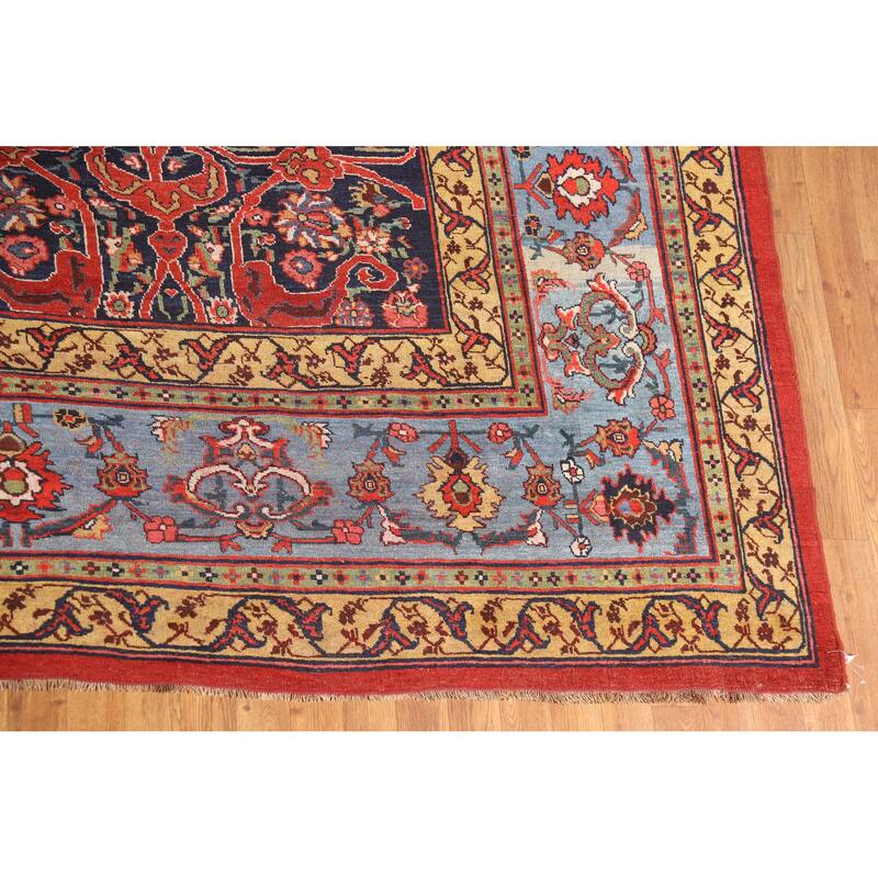 Hand Knotted Oriental 100% Wool Carpet Traditional Floral Red Bidjar Area Rug - 18' 11'' X 11' 7''