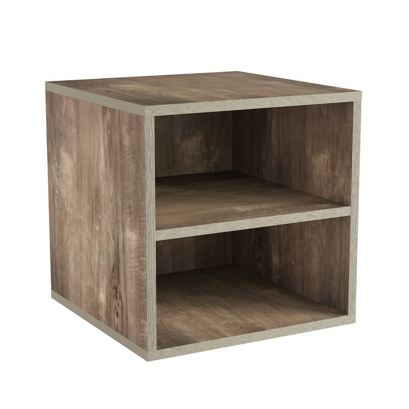Hastings Home Stackable Modular Cube End Table Contemporary Minimalist Modular Accent Piece with 2 Shelves