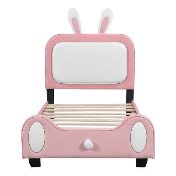slide 2 of 8, Twin Upholstered Rabbit Princess Bed with Headboard & Footboard - Fun Design White+Pink - Twin