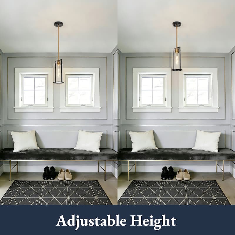 Modern 1-Light Black Gold Kitchen Island Pendant Light with Clear Glass for Dining Room