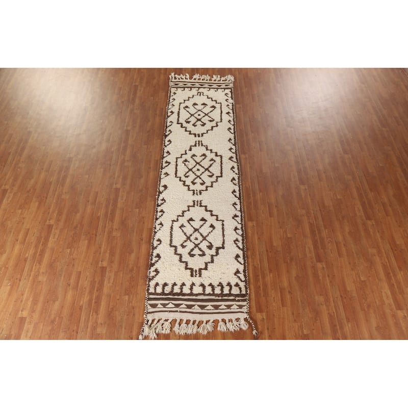 Turkish Anatolian Runner Rug Hand-knotted Beige Wool Carpet - 3'2"x 11'11"
