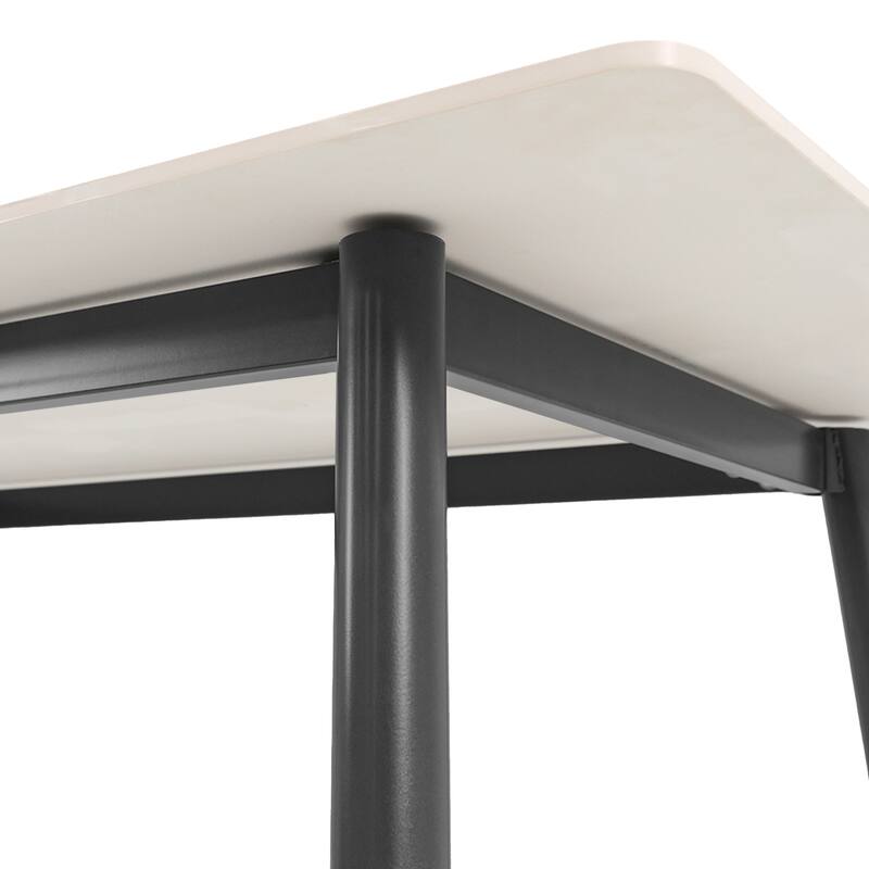 63" Rectangle Modern Kitchen Table with Sintered Stone Dining Table Top and Metal Legs