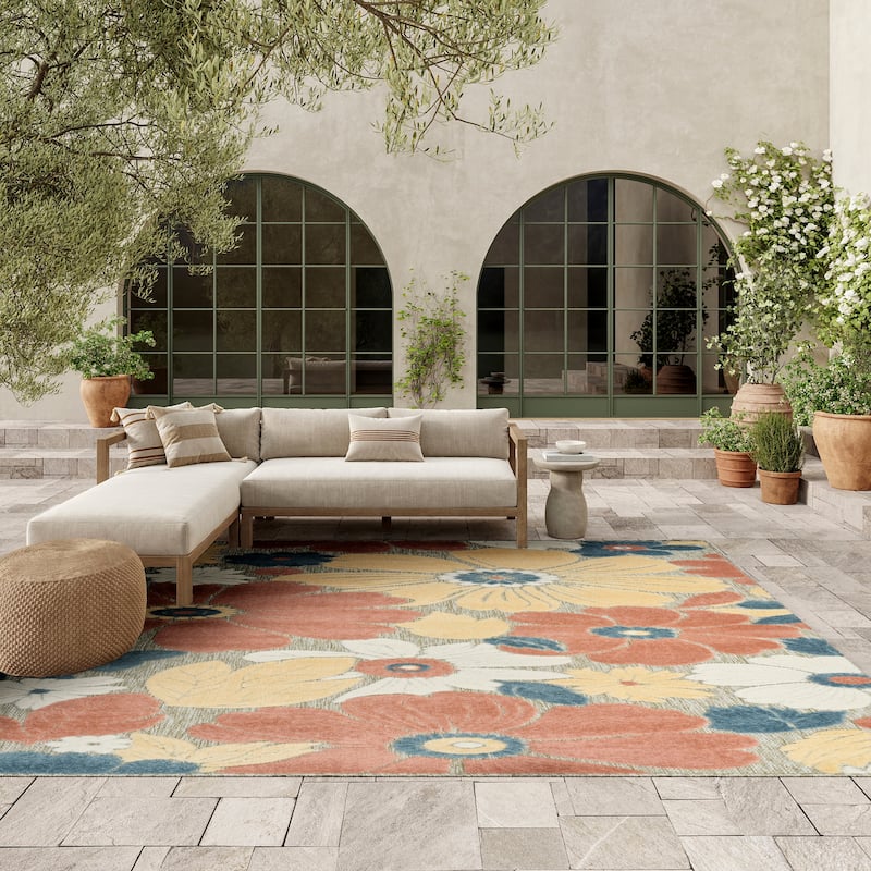 Nourison Aloha Indoor/Outdoor Floral Area Rug - 9' x 12' - Rose