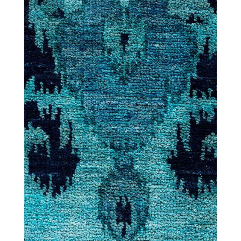 Modern One-of-a-Kind Hand-Knotted Runner Rug - Blue, 2' 6" x 10' 5" - 2' 6" x 10' 5"