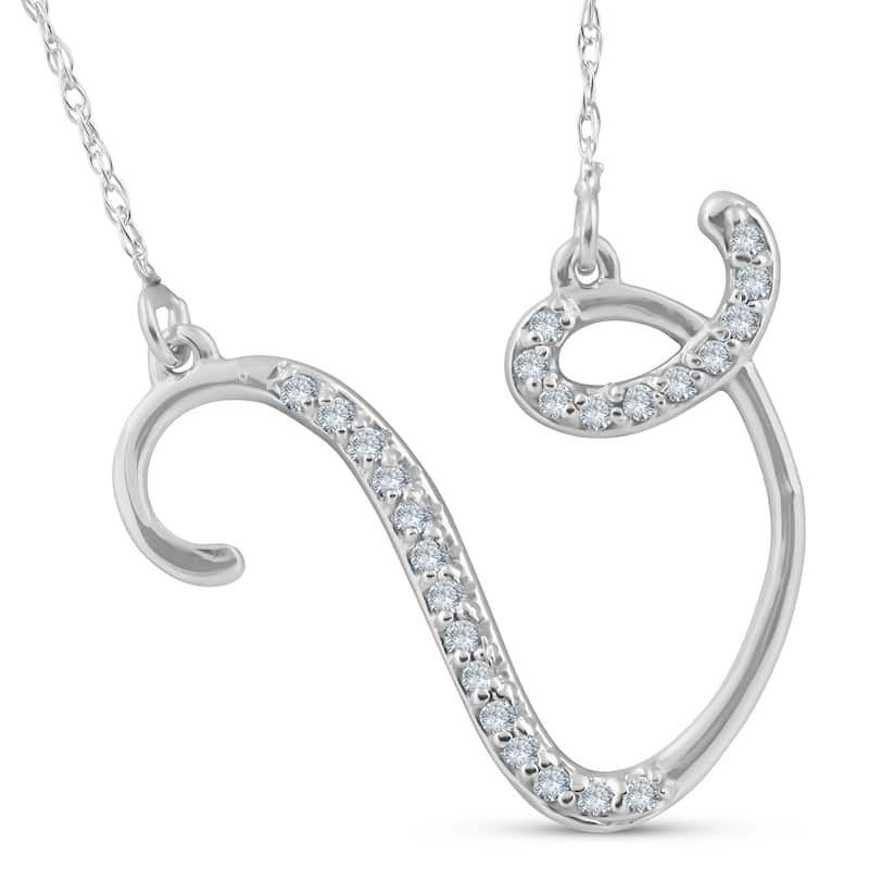 1/4ct Diamond "V" Initial Pendant 18" Necklace White Gold