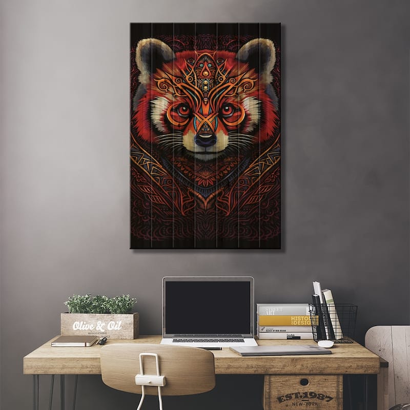 Indian Tribal Red Panda Print On Wood by Alberto Perez - Multi-Color