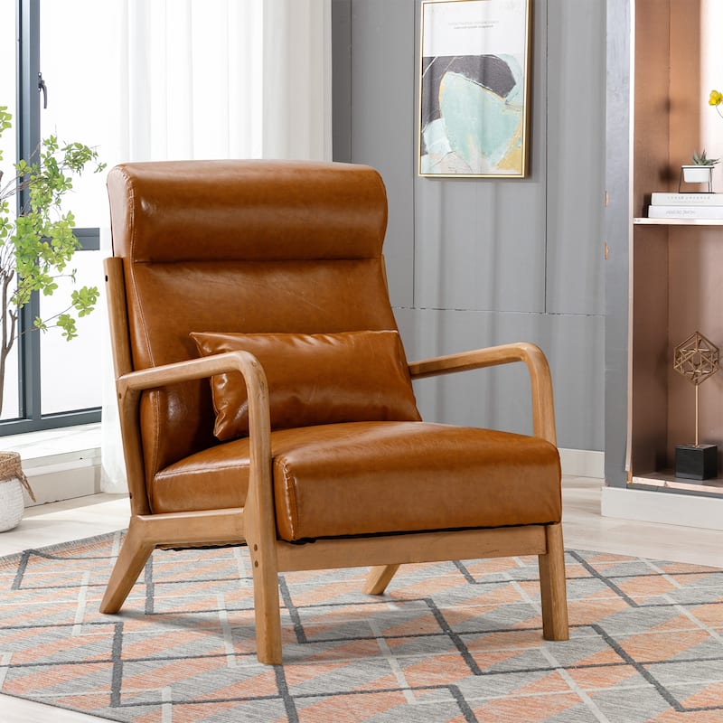 Single Lounge Armchair with Solid Wood Frame - Brown