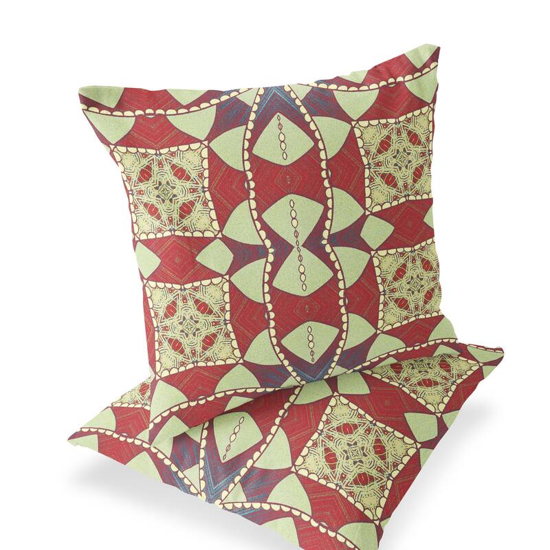 HomeRoots Set of Two 16" X 16" Yellow Red Blown Seam Eclectic Indoor Outdoor Throw Pillow - 16.00' X '16.00' X '5.00