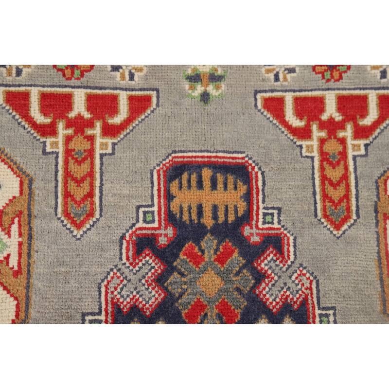 Traditional Grey Kazak Foyer Rug Hand-Knotted Wool Carpet - 3'2" x 4'11"