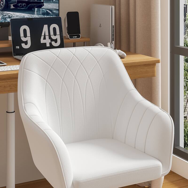 VECELO Vanity Chair Makeup Swivel Accent Chair Height Adjustable Round Back Tilt Chair