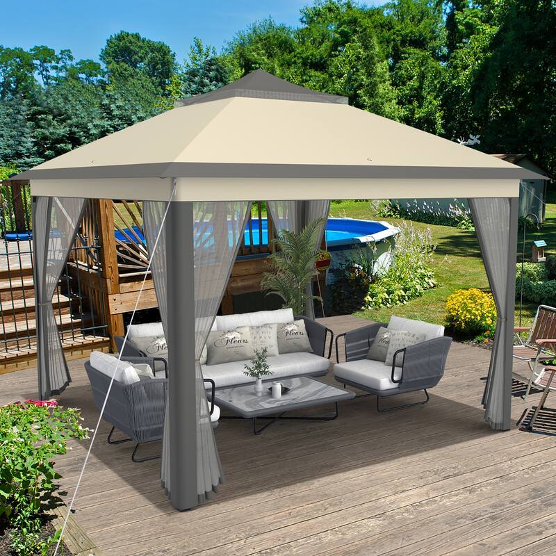 Costway 11'x11' 2-Tier Pop-Up Gazebo Tent Portable Canopy Shelter - See Details