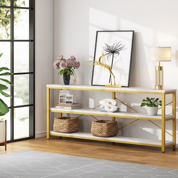 Sofa Console Table Narrow Long Entryway Table with Storage Shelf TV Stand