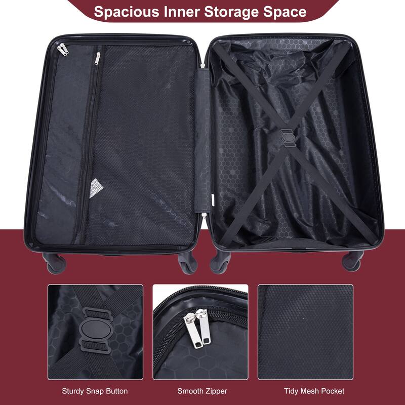 ABS 4-Piece Luggage Set with TSA Lock, Rotating Spinner Wheels, 16", 20", 24", 28" Suitcases for Travel