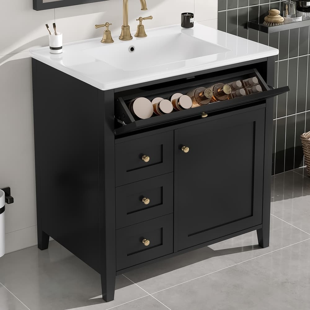 30/36 Inch Bathroom Vanity, Bathroom Sink Cabinet, Freestanding Bathroom Storage Cabinet with Ceramic Basin