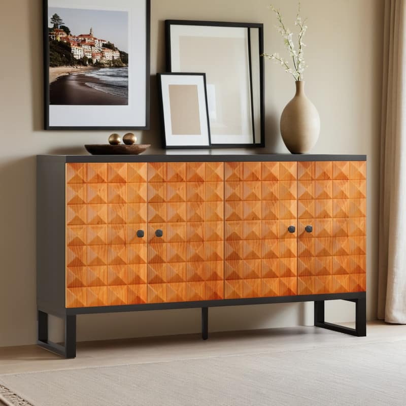 Modern buffet cabinet with storage space,Retro style four door wooden storage cabinet