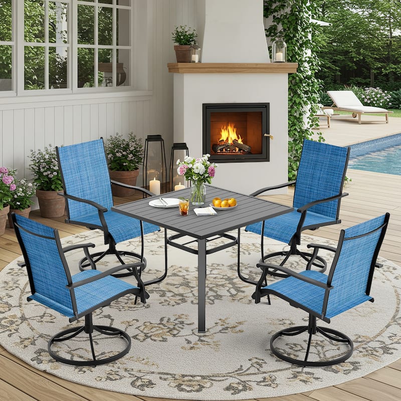 Patio Dining Set, Outdoor Dining Table and Chairs Set with Textilene Chairs, Adjustable Umbrella Hole for Garden, Backyard