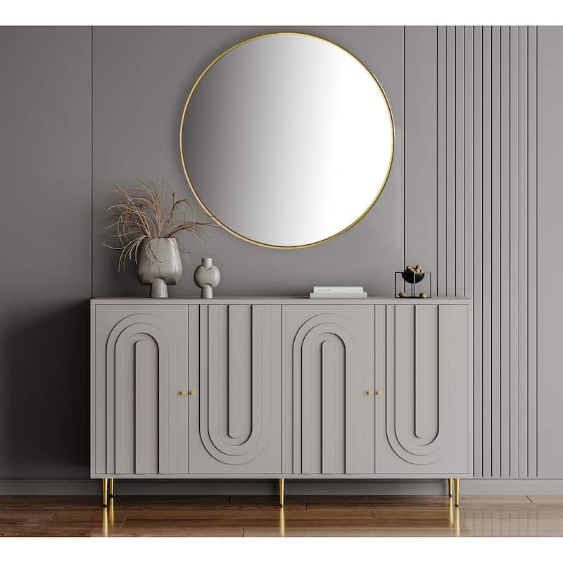 Sideboard Cabinet with 4 Door, Wood Storage Cabinet with Gold Knobs and Legs, Entryway Table with Adjustable Shelves