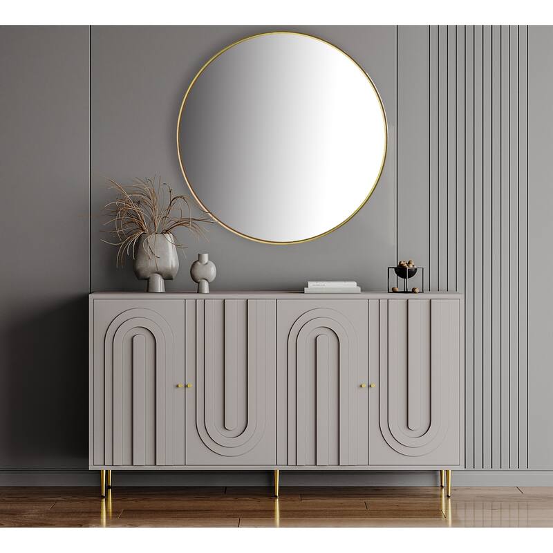 Sleek Gray Lacquered Wooden Sideboard‌ – 4-Door Storage Cabinet for Living Room, Dining Room & Office