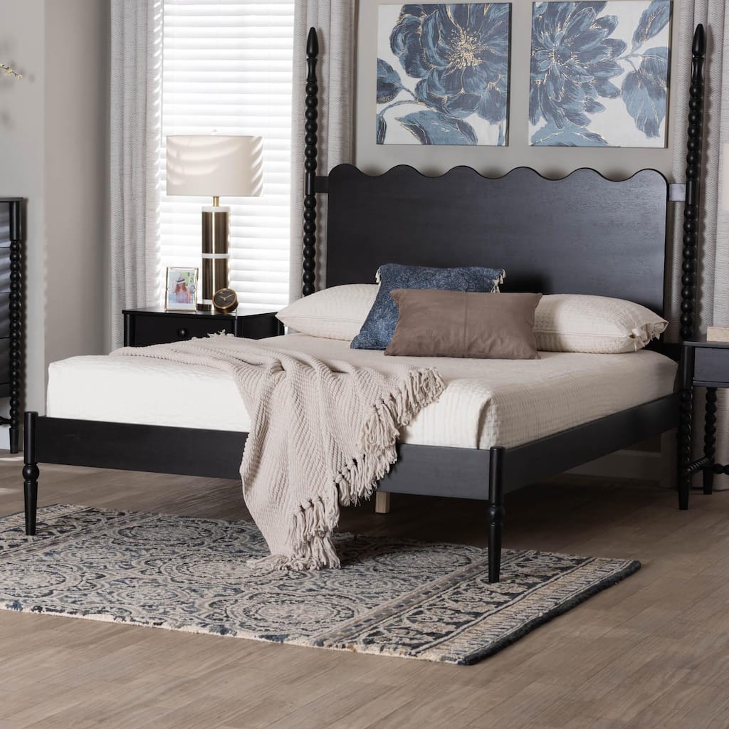 Brantley Spindle Platform Bed - Farmhouse Bed Frame with Scalloped Headboard and Turned Posts